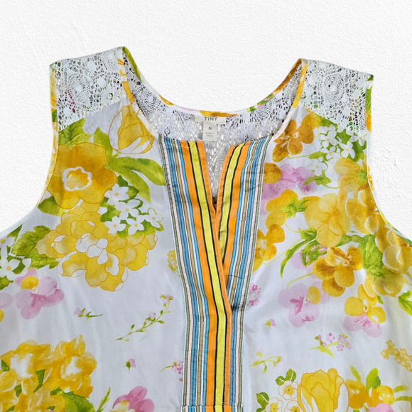 Tiny Anthropologie Yellow Floral Silk Lace Back Tank Top Boho Spring Size Small - Picture 2 of 7